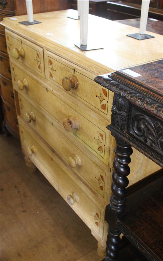 Decorated pine chest of drawers